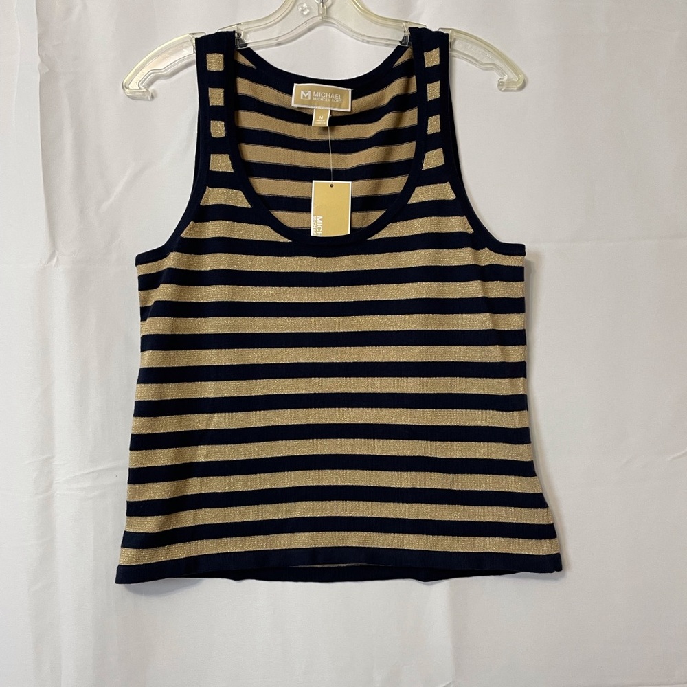 Michael Kors Black and Gold Striped Tank Top